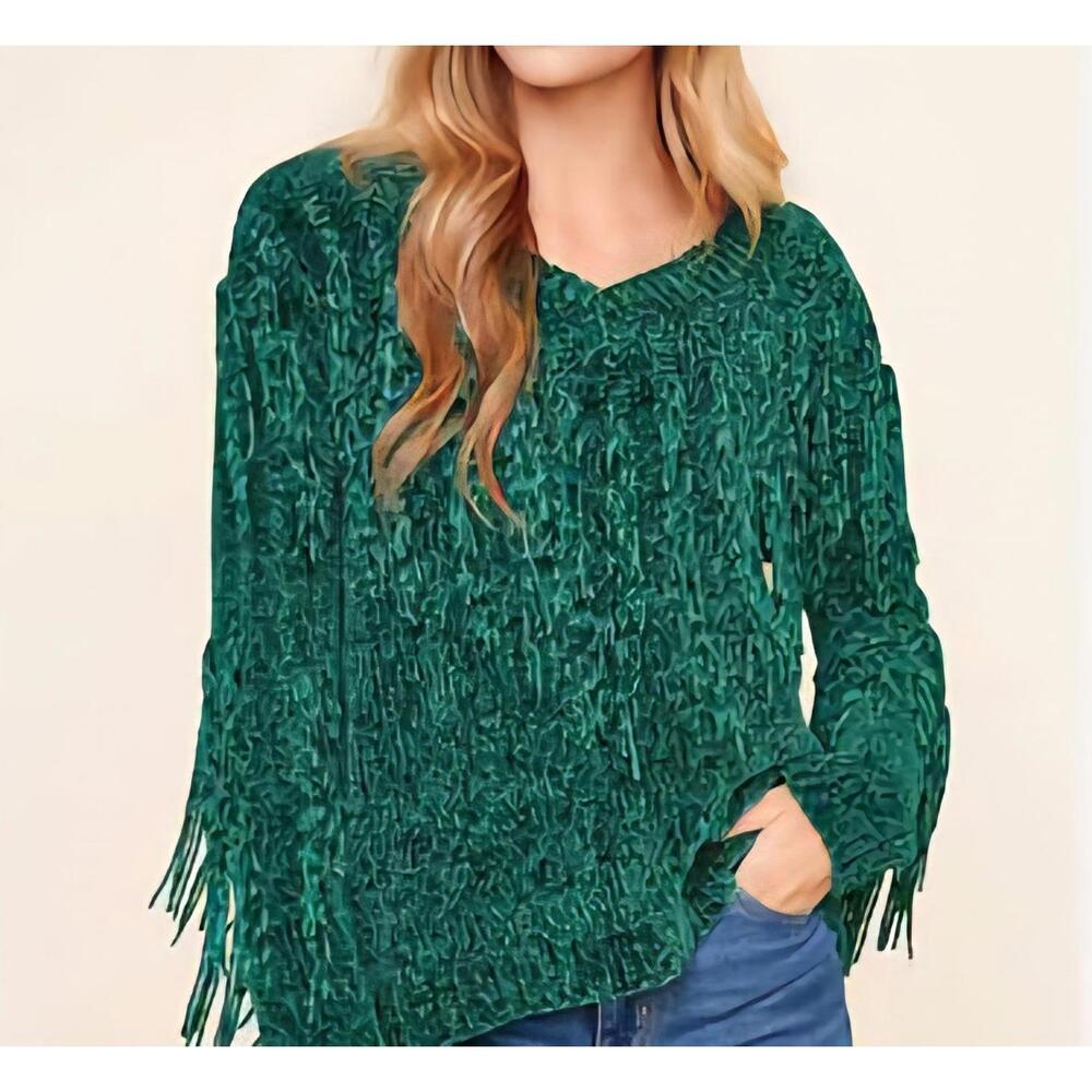 Sugar + Lips Womens Sweater Very Soft with Fringes Womens size Medium